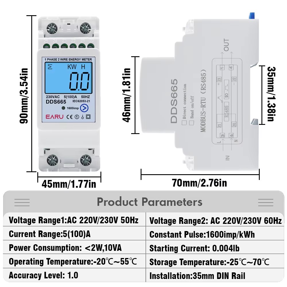 EARU AC230V 50Hz 60Hz 100A Dwu – Energy Meter Bidirectional recenzja i cena